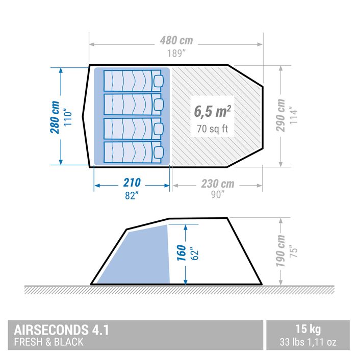 Cort camping gonflabil 4 persoane Air - produs resigilat Decathlon