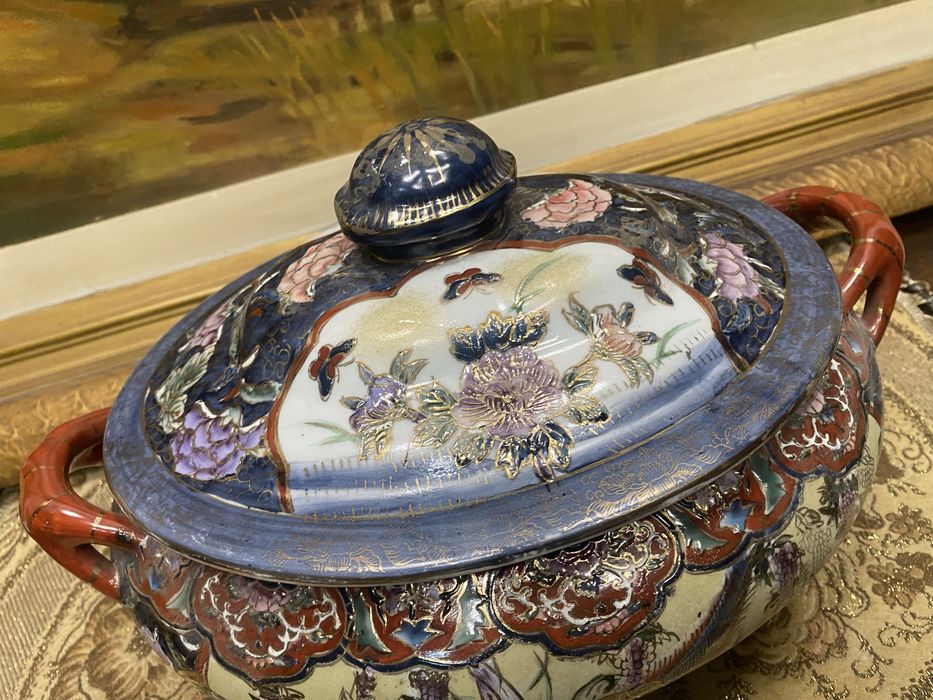 Супник Японска порцеланова купа с капак Satsuma Япония 1920 1930