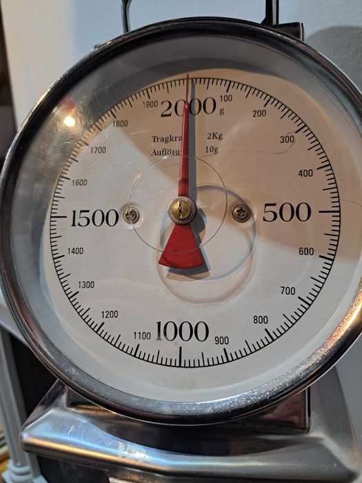 Cantar de bucatarie, mecanic, cu bol din otel inoxidabil. Vintage.