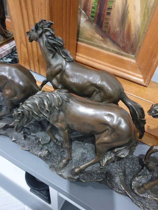 146см-33кг бронзова фигура-композиция/скулптура стадо коне/8 коня