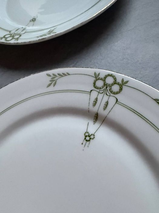 Set 2 farfurii antice porțelan KPM Krister, Jugendstil / Art Nouveau rarisim, anii 1840-1895
