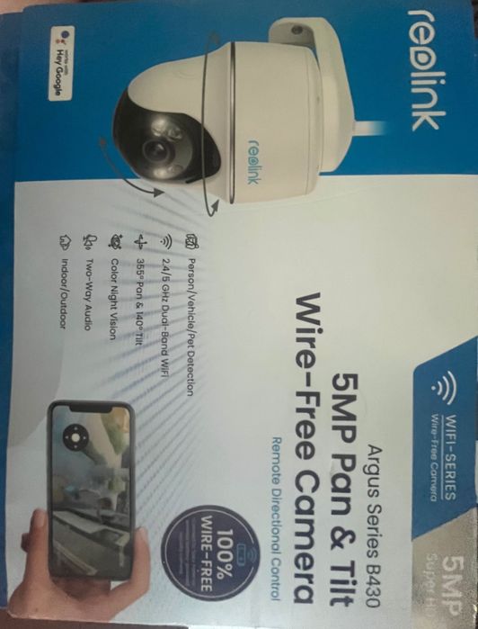 ЧИСТО НОВИ Комплект 5MP Камера Reolink Argus B430 + Соларен панел 2 (6W)