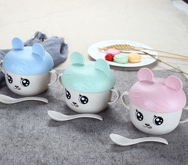 Set bol cu lingurita pentru bebelusi ,100% Eco din paie de grau