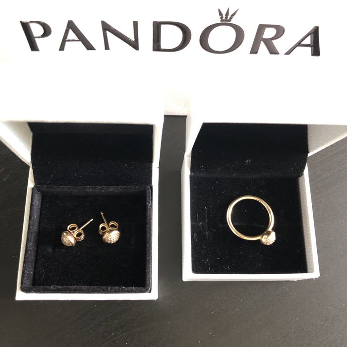 Серьги и кольцо Pandora оригинал золото 585