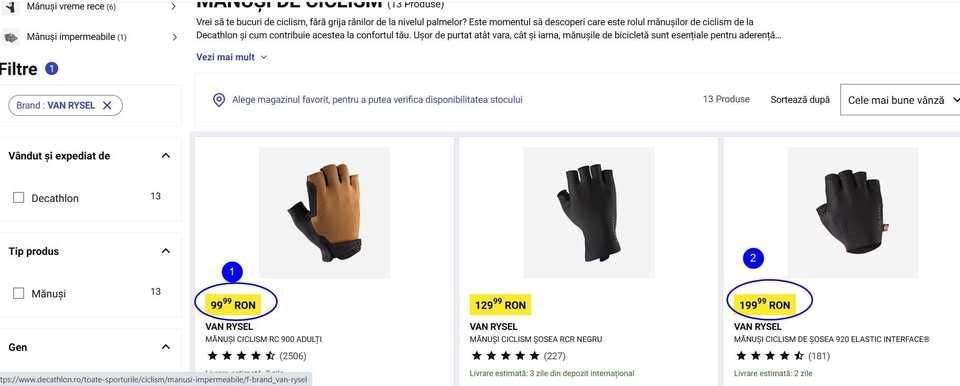 Mănuşi ciclism- Van Rysel; ROCKRIDER; SHIMANO,(Super Ofertă).