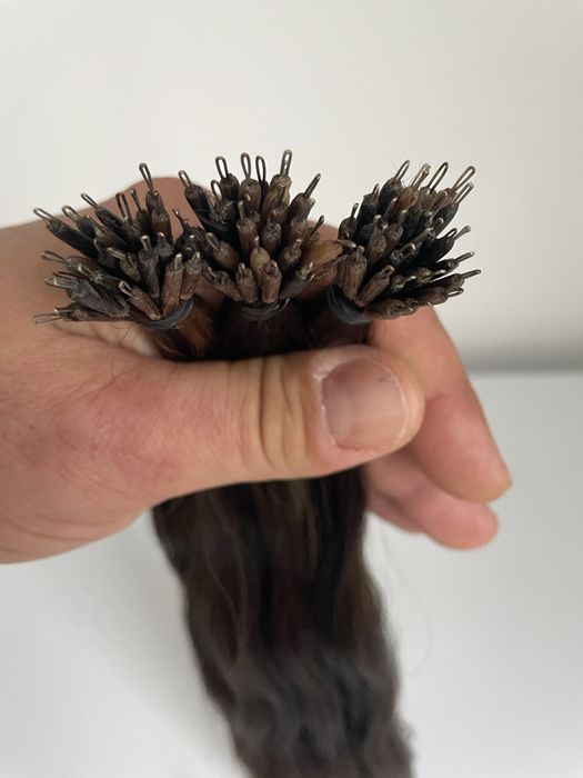 Extensii nanoring 50cm castaniu par natural 100% set complet inele