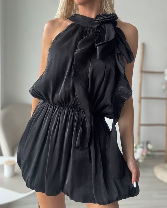 Рокля сатен черна