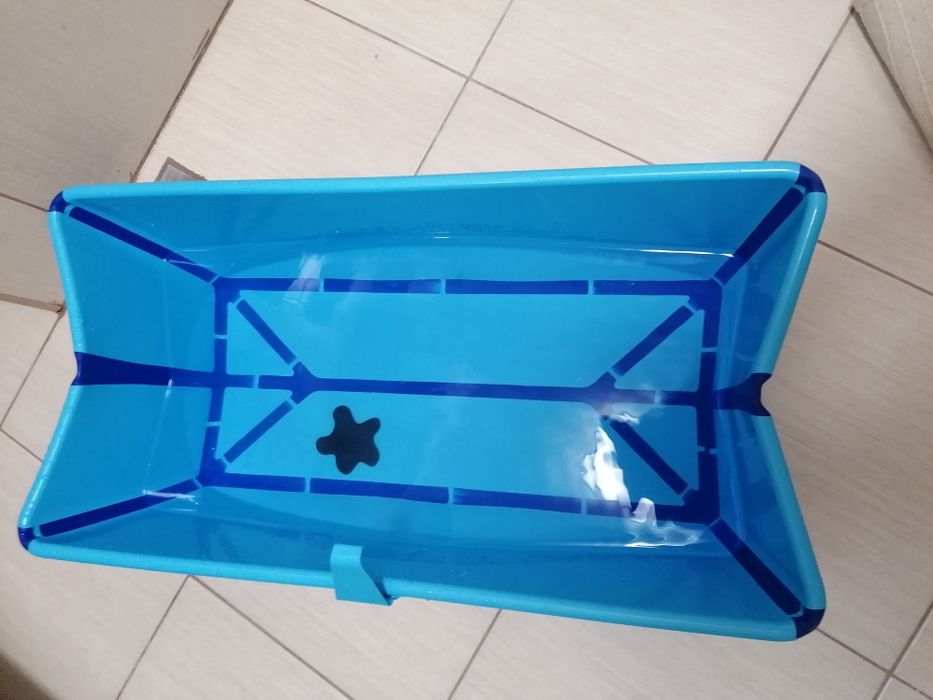 Сгъваема вана за бебе Stokke и подложка за новородено синя