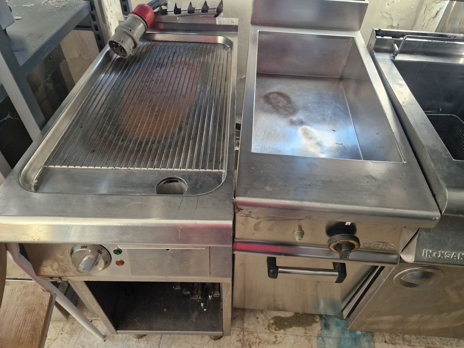 Gratar pe curent sau gaz cu banc, din inox, cu suport, sau electric