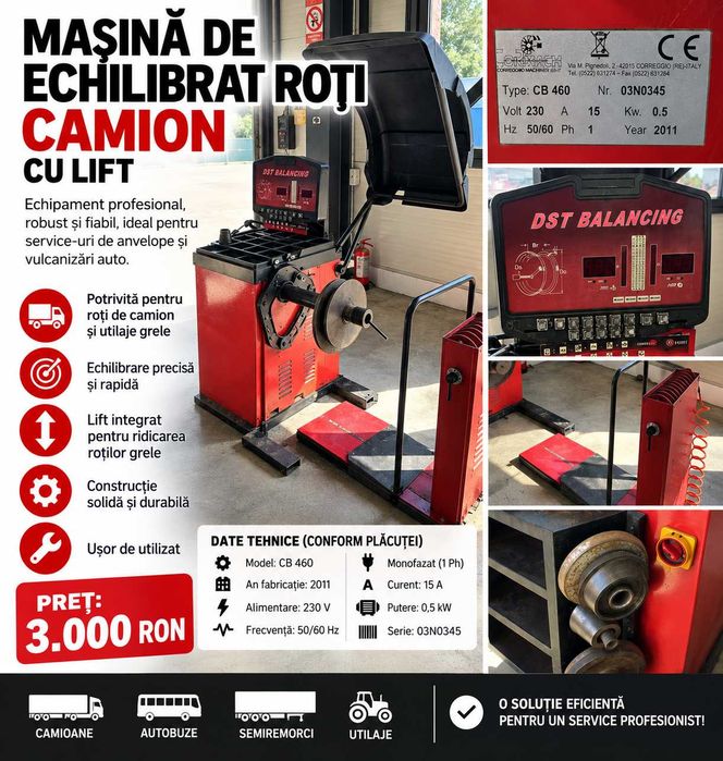 Mașină echilibrat roți camion CB 460 cu lift – 230V