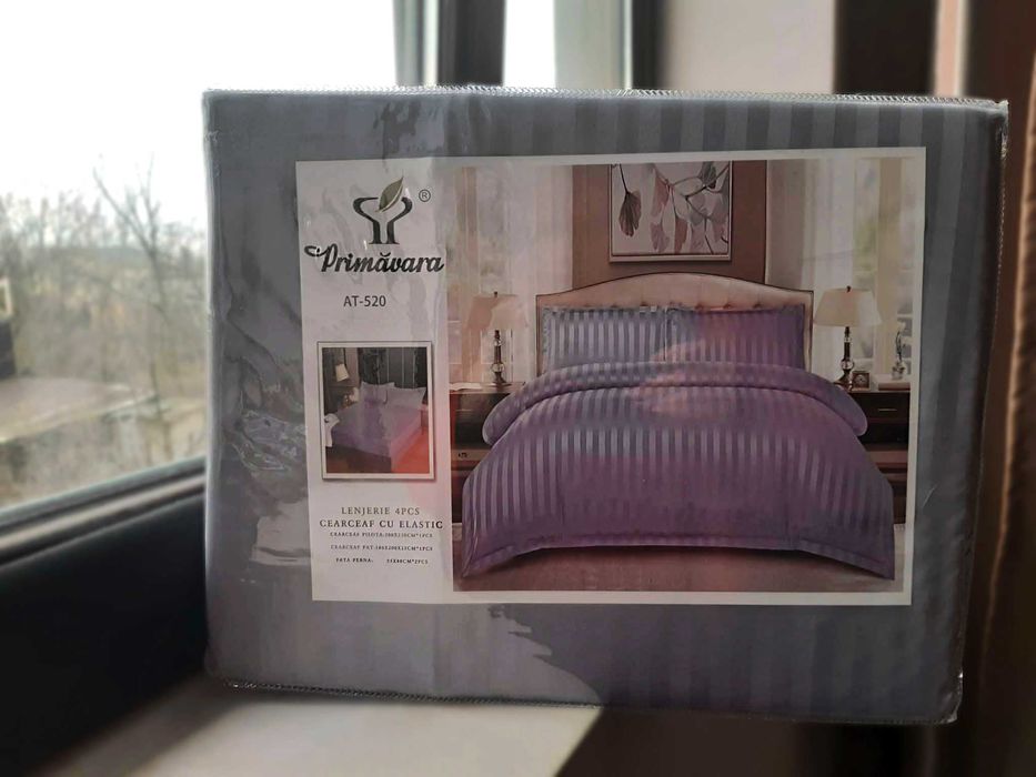 lenjerie fina pat de 2persoane damasc bumbac 4piese 180x200 lila noua