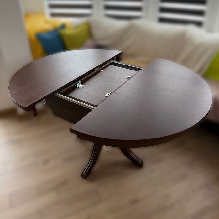 Разтегателна кръгла кухненска маса (MDF и масив), 6/8 души