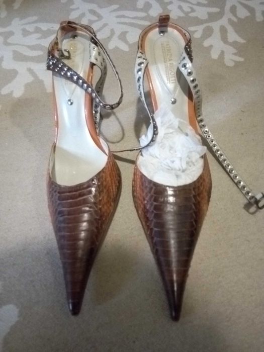 pantofi piele reptila sarpe portocaliu