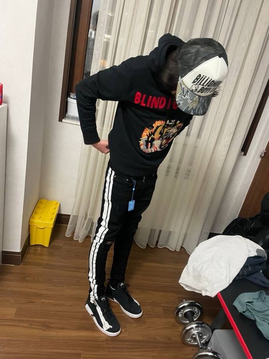 amiri jeans black white stripe original