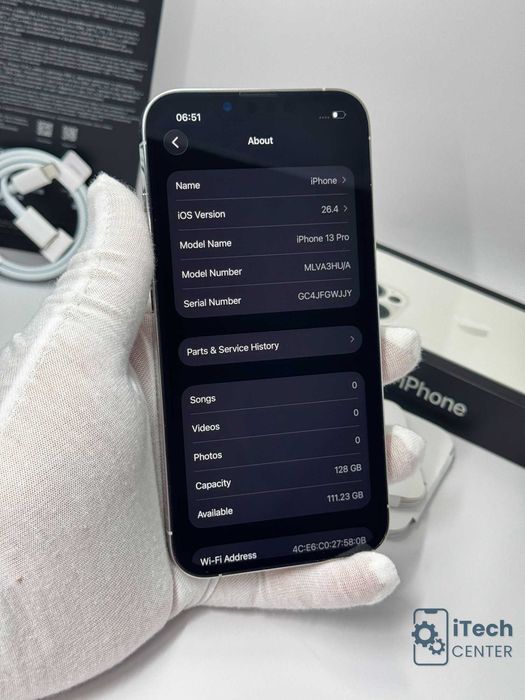 iPhone 13 Pro 128GB Silver, 100% батерия, НЕРАЗЛИЧИМ ОТ НОВ, 1г. ГАРАНЦИЯ!