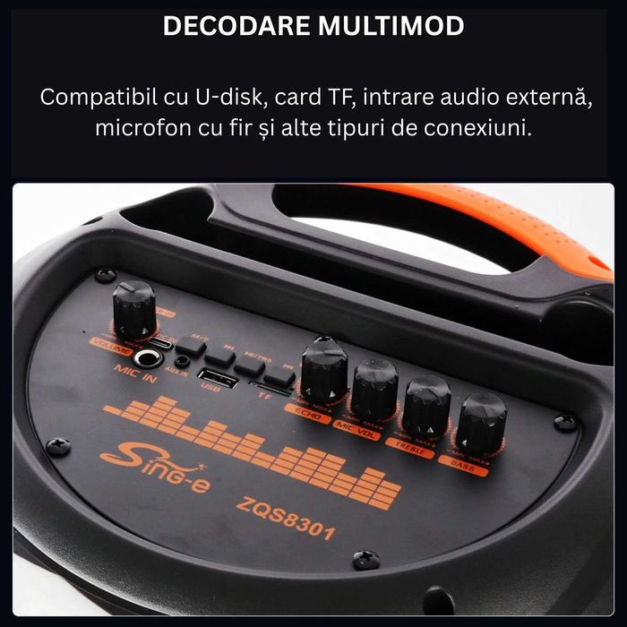 Boxa karaoke portabila Bluetooth cu microfon wireless, lumini LED RGB