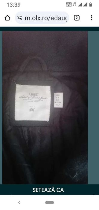 Palton damă de la h&m mărimea 46 material de calitate culoare neagră