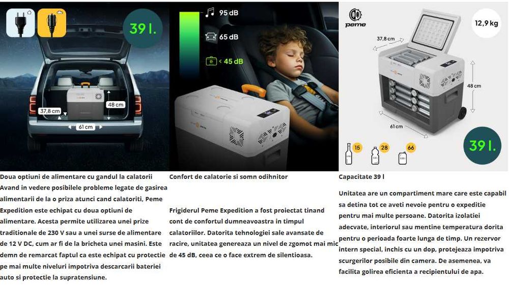 Lada frigorifica electrica Peme cu compresor 12V/24V//230V, 39 litri