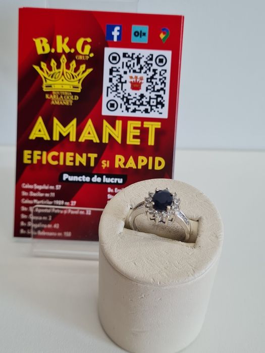 Inel din aur de 14k cu briliante si safir Amanet BKG