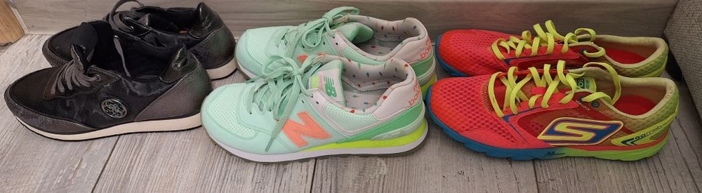 New balance, Sketchers, Guess