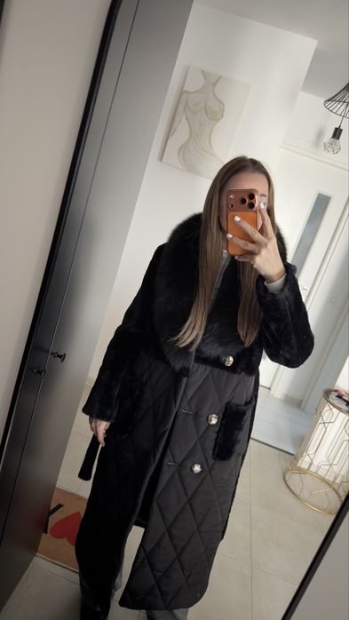 Haina de blana naturala de vulpe si alcantara ,noua ,marimea s