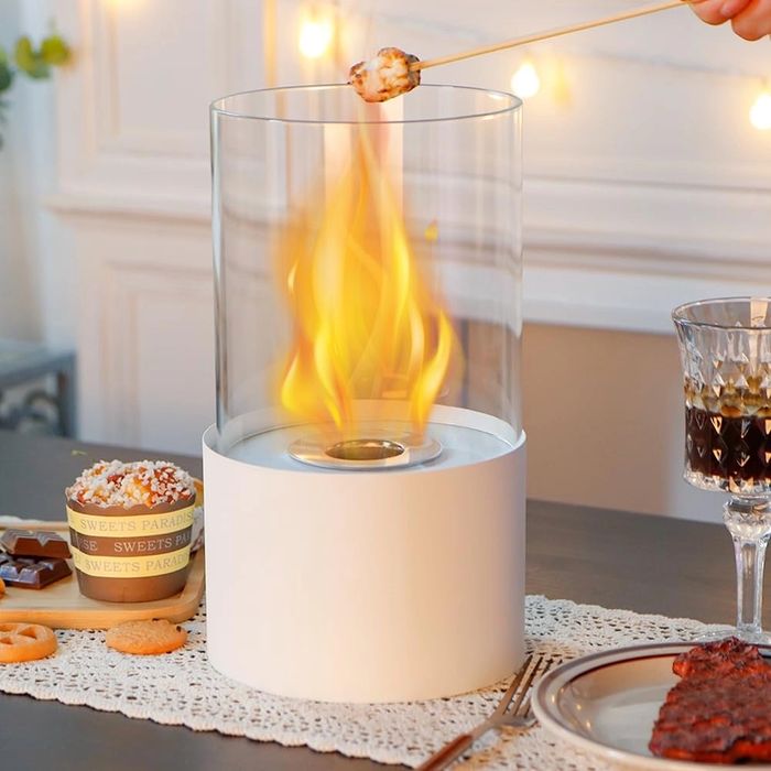 Decor masa / comoda mini foc cu flacara in vas de sticla