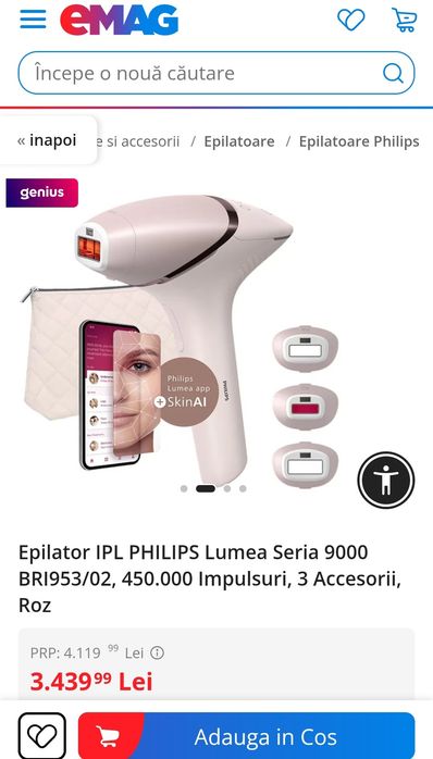 Aparat de epilare Philips Lumea IPL seria 9900 cu tehnologie SenseIQ ș