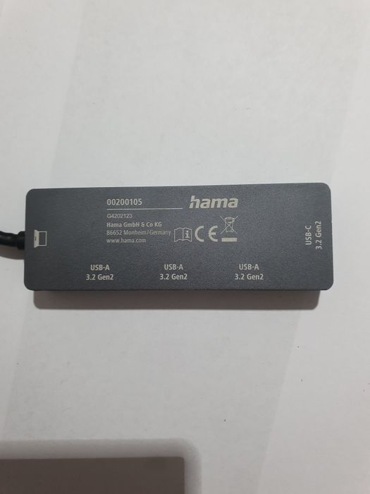 Hub USB-C Hama 4 Porturi USB 3.2 Gen 2 10Gbps (3x USB-A + 1x USB-C) Slim Aluminiu Laptop Mac PC