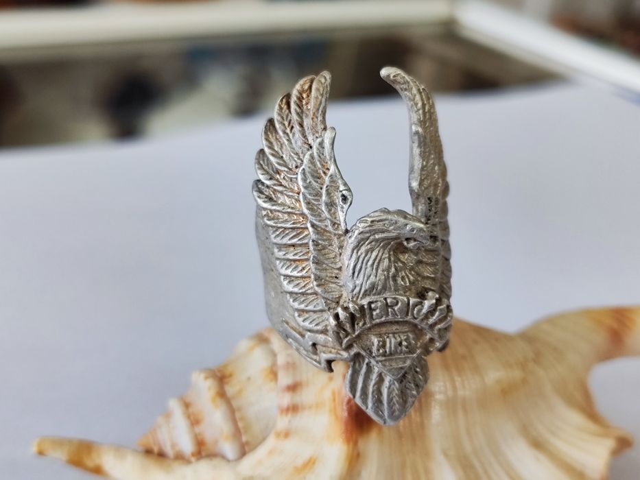 Стар Сребърен пръстен с орел Anerican biker 925