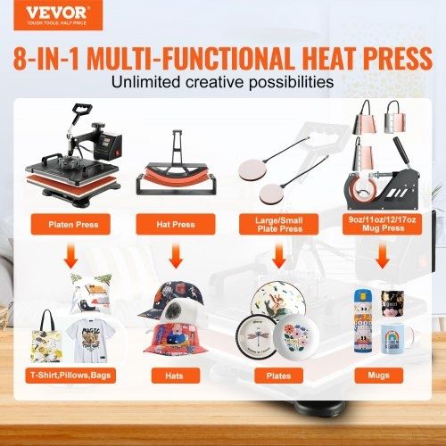Presă Termică Combo 8 în 1 – Stare Nouă + Accesorii Sublimare Cadou