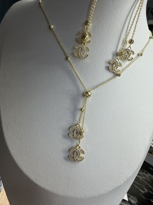 Set chanel lant + cercei placat aur 14 k otel inoxidabil