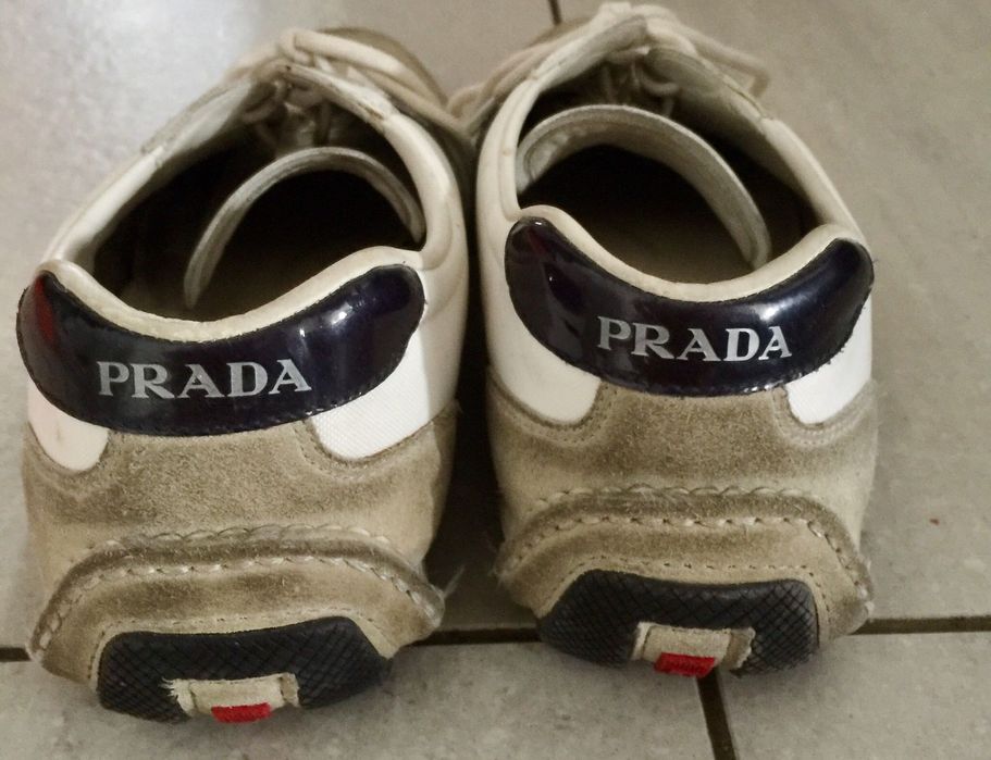Оригинални мъжки обувки Прада Prada бели плат и велур