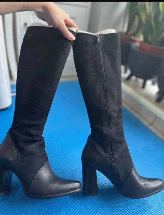 Cizme negre lungi sub genunchi din piele naturala