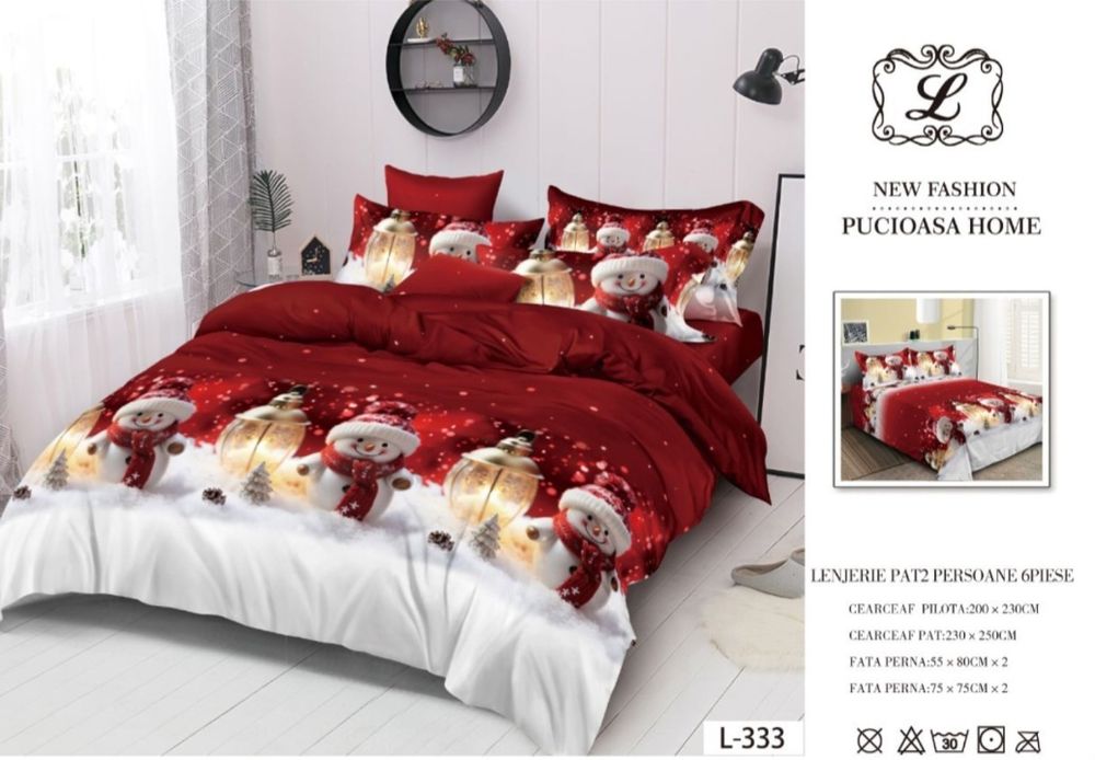 Lenjerie de pat FINET Premium 6 piese Ursuleti Mos Craciun