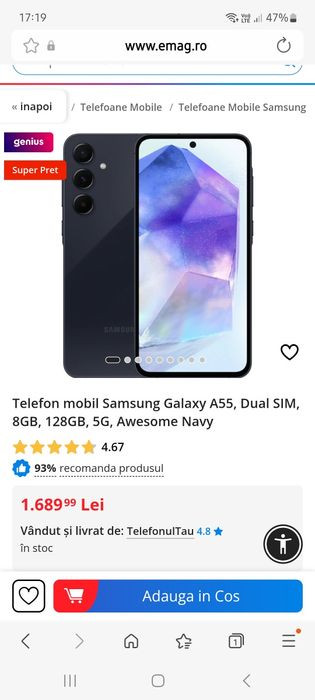 Samsung A55 CA NOU! 8/128GB Memorie