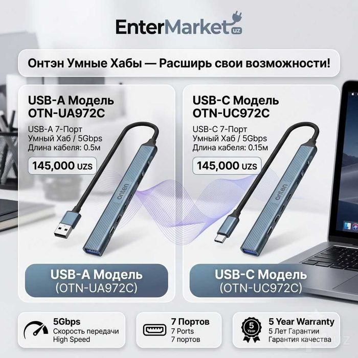 USB-xab Onten 7-Port Smart Hub (USB-A / Type-C)
