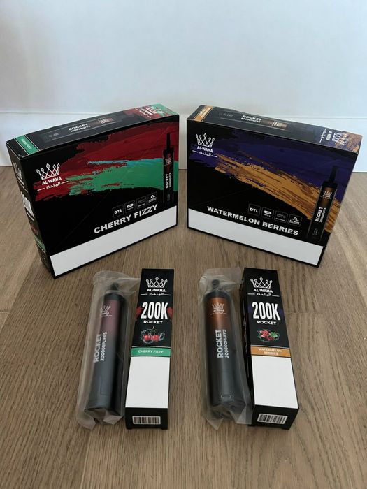Vape Shisha Hookah Narghilea Al-Waha Rocket Sigilat | 200K, 200.000 Pufuri | Mai multe Arome Disponibile | USB-C