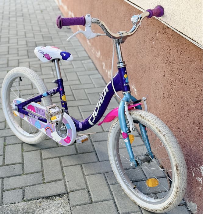 Bicicletă de copii Polar Junior Spring cu roți de 18 inch, într-o nuanță de mov.