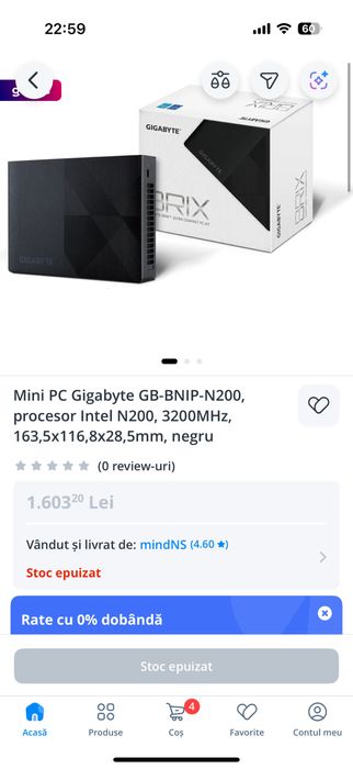Mini PC Gigabyte GB-BNIP-N200 Procesor Intel N200, 3200MHz, Nou!
