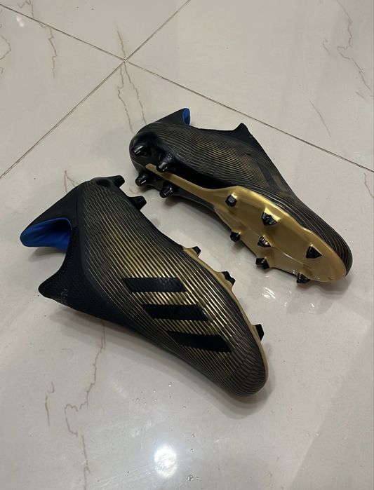 Ghete Fotbal Adidas X 19+ FG Gold Black - Fară Şireturi - Noi gazon