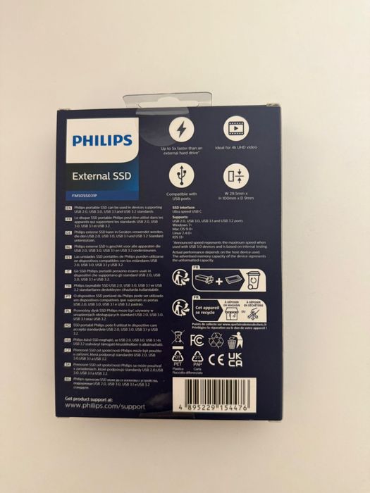 Vand SSD extern Philips 500GB, USB-C, 540MB/s, negru