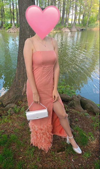 Официална дълга рокля, цвят корал