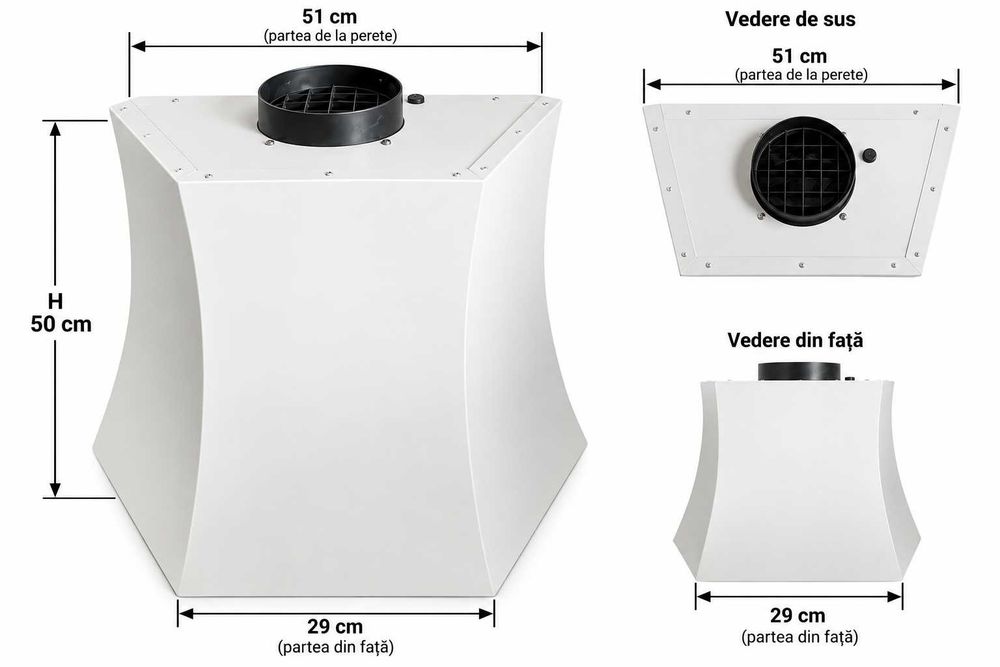 Hota decorativa bucatarie alba, design elegant/retro, filtru metalic, 2 spoturi