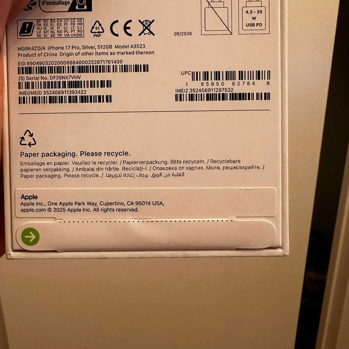 iPhone 17 Pro Silver - 512gb - Neverlocked - 1an Garantie Apple (SIGILAT)