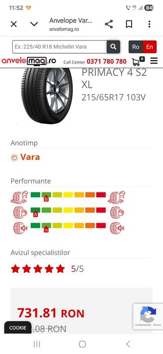 Vând 4 anvelope Michelin de vară