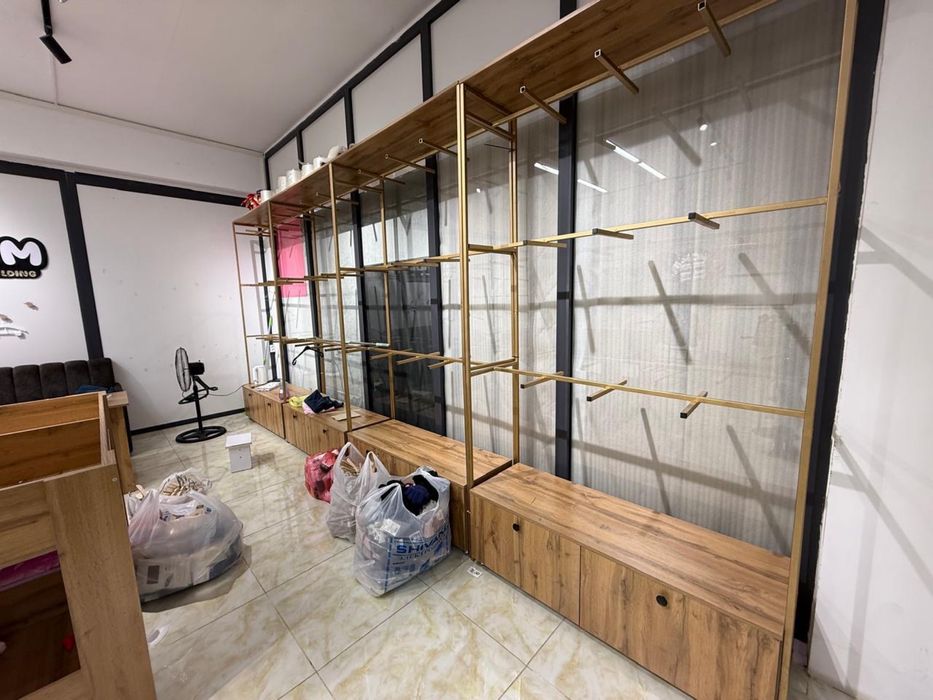 Стеллаждар, диван, парта, полка