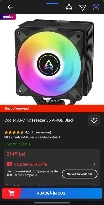 Kit 2x8 gb ram si cooler arctic freezer