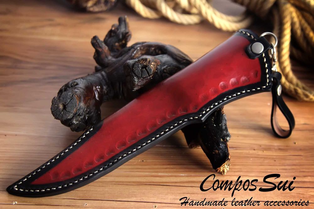 Кания за нож от естествена кожа , кожен калъф за нож