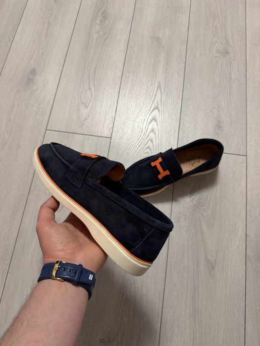 Mocasini/ Espadrile  Barbati H E R M E S Albastru Indigo Piele Naturala!