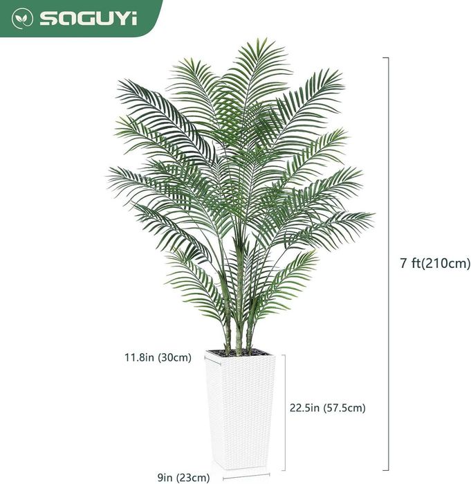 Palmier artificial 210 cm decor interior exterior UV rezistent planta artificiala ghiveci alb sau maro - LIVRARE GRATUITA !